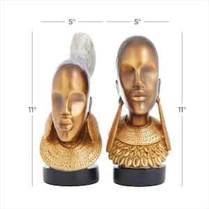 Gold Polystone African Woman Sculpture (Set of 2)