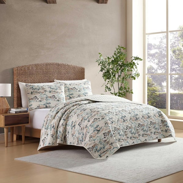 Alani Island Conversation 3 Piece Beige Cotton King Quilt Set