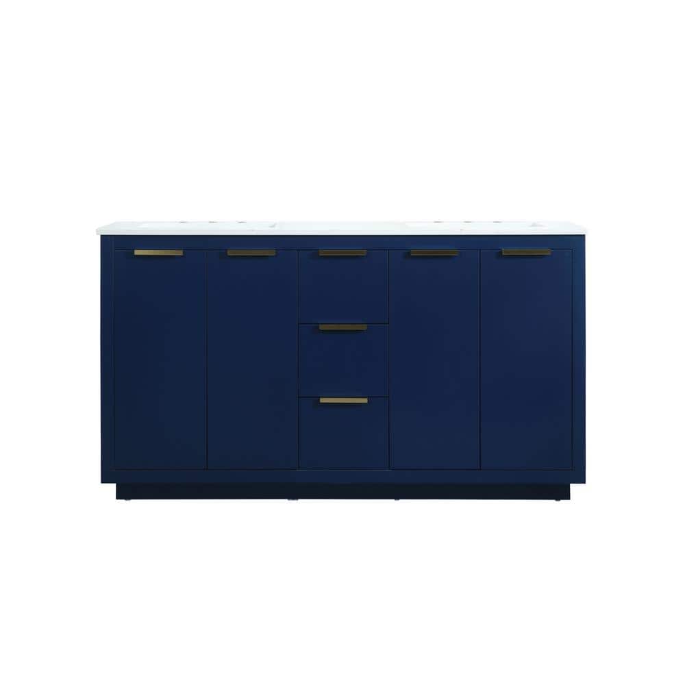 Timeless Home 60 in. W Double Bath Vanity in Blue with Engineered Stone Van