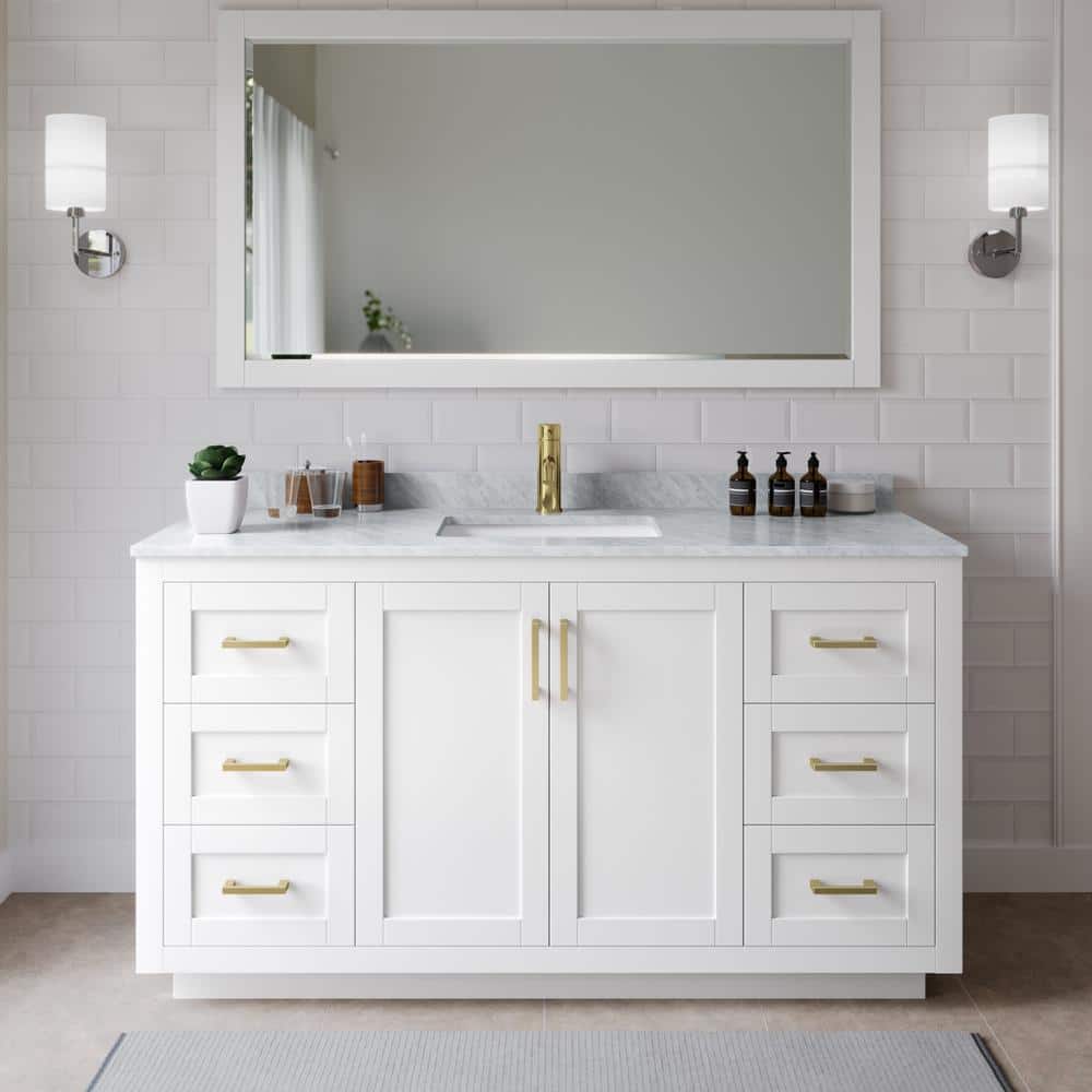 Miranda 66 in. W x 22 in. D x 33.75 in. H Single Bath Vanity in White with White Carrara Marble Top price history on PriceWatchPro