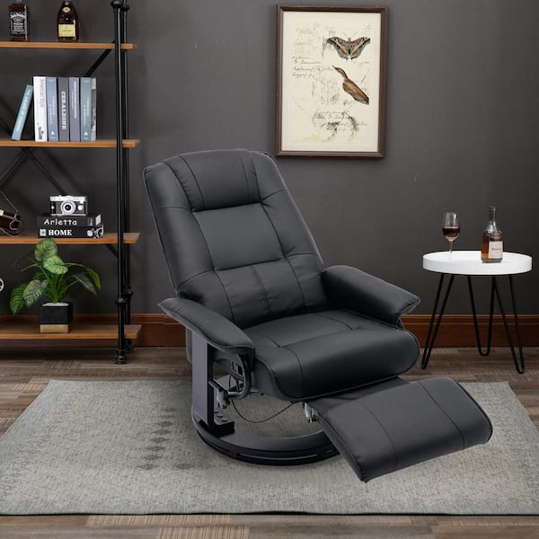 HomCom Faux Leather Adjustable Manual Swivel Base Recliner Chair with  Comfortable and Relaxing Footrest 