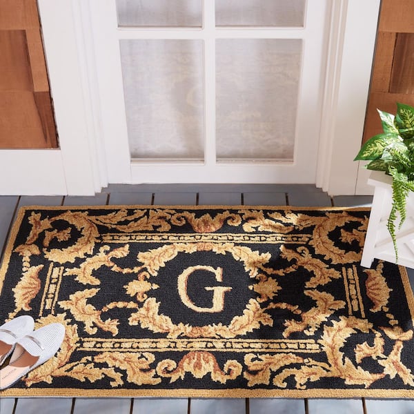Monogram Black 3 ft. x 4 ft. "G" Ornate Leaf Indoor/Outdoor Area Rug