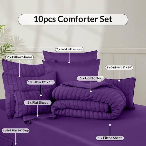 LDC LUX DECOR COLLECTION 10-Piece Purple Solid Color Microfiber