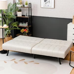 White Futon Sofa Bed PU Leather Convertible Folding Couch Sleeper Lounge