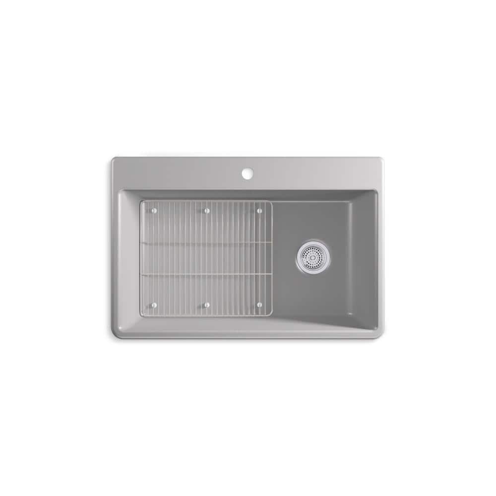 Matte Grey Cast Iron Rectangular Drop-In Kitchen Sink