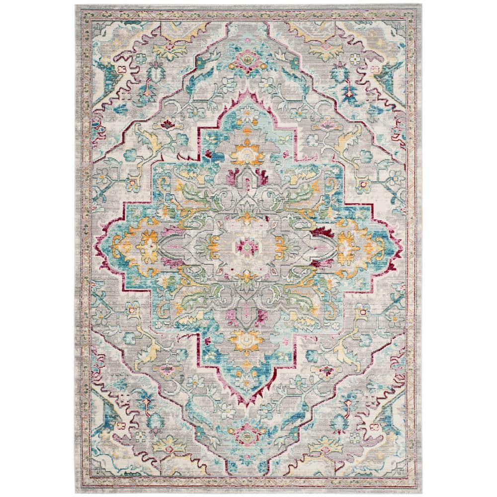 SAFAVIEH Mystique Gray/Light Blue 8 ft. x 10 ft. Border Area Rug ...