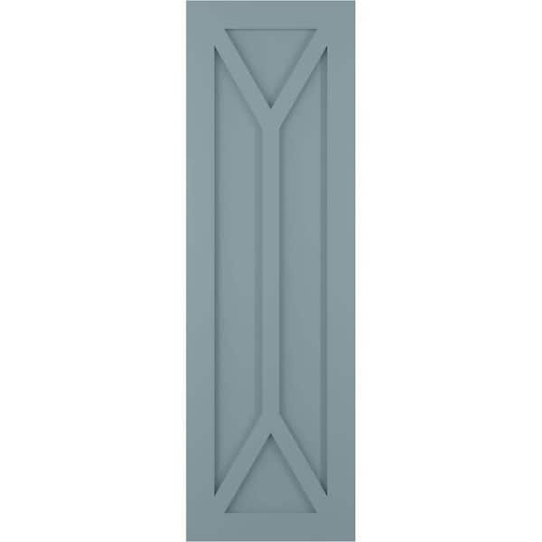 Ekena Millwork 12 in. x 30 in. Flat Panel True Fit PVC San Carlos Mission Style Fixed Mount Shutters Pair in Peaceful Blue