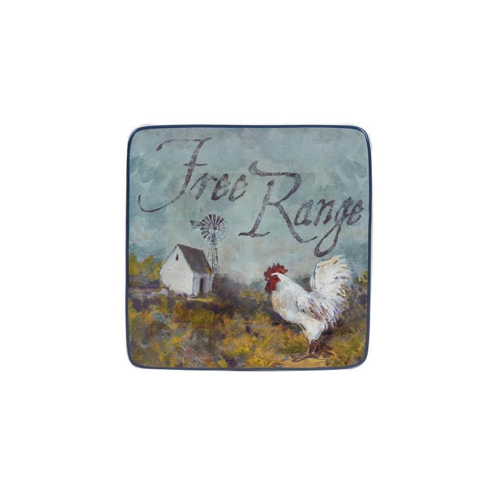 Rooster Meadow Ceramic Square Appetizer Plates Set of 4
