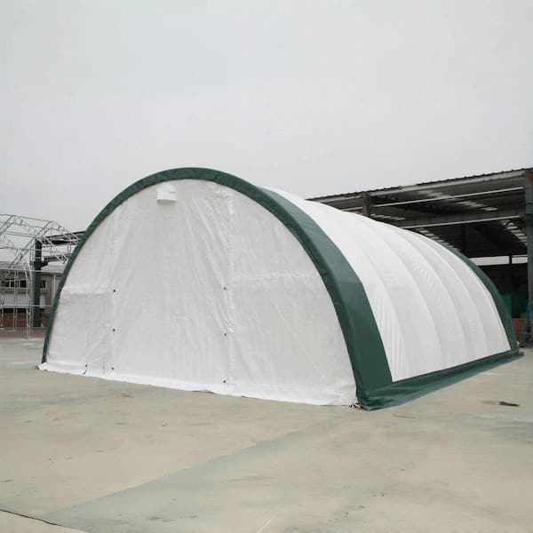 Outdoor 30 ft. W x 65 ft. L Resin Shed W/ Steel Frame, 11 oz. PE Single Truss Arch Storage Shelter, White (1950sq. ft. )