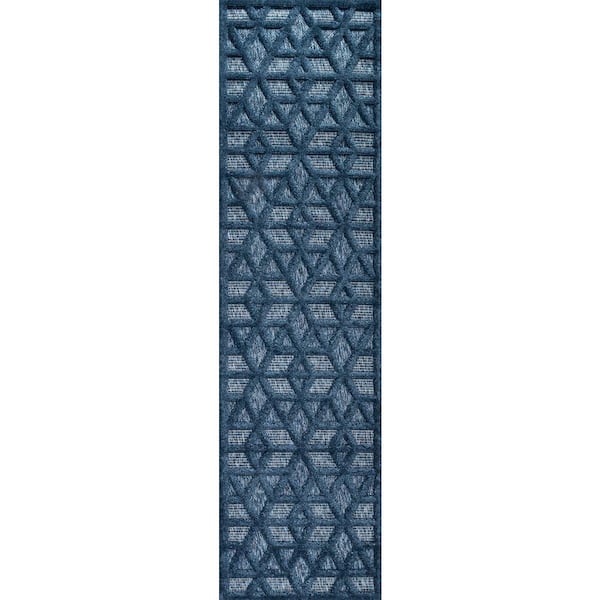Talaia Neutral Navy 2 ft. x 8 ft. Geometric Indoor/Outdoor Area Rug