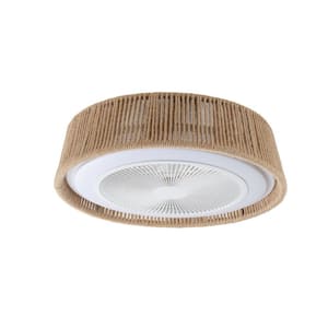 21.30 in. 30-Watt Modern White LED Dimmable Caged Ceiling-Light Flush Mount with Remote Controlled Fan No Bulb Included