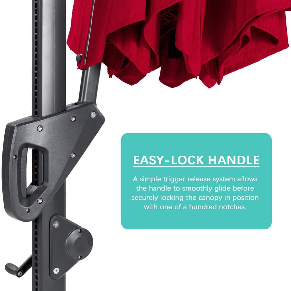 Red Solar LED Cantilever Patio Umbrella with Powder-Coated Aluminum Pole