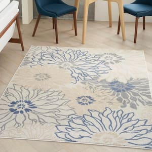 Passion Ivory Grey Blue 5 ft. x 7 ft. Floral Contemporary Area Rug