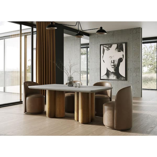 Modrest Bateman Modern Faux Concrete and Walnut Wood 39.4 in. Double Pedestal Dining Table Seats 6
