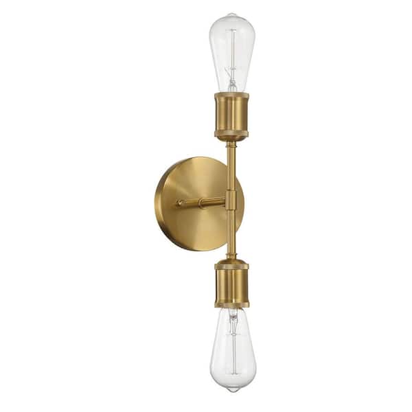 5 in. 2 Light Gold Wall Sconce with No Shade Shade No Bulbs Included