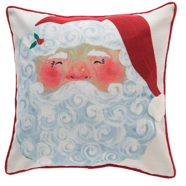 Home Accents Holiday 18 in. Painted Santa Holiday Square Pillow