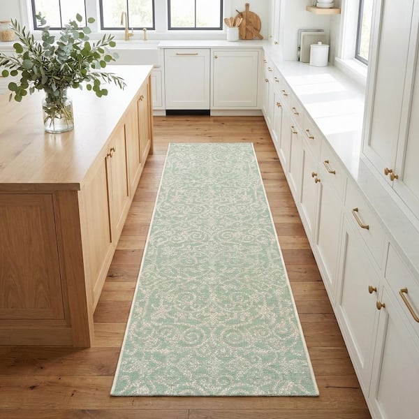 Monaco Summer Quay Ivory-Light Green 2 ft. x 8 ft. Indoor/Outdoor Runner Rug
