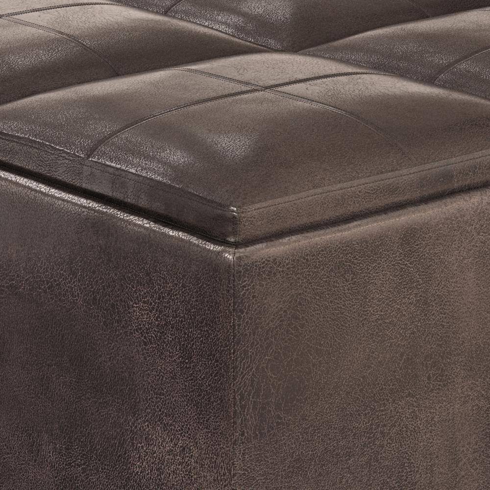 Distressed Brown Faux Leather Square Cocktail Ottoman with Tray