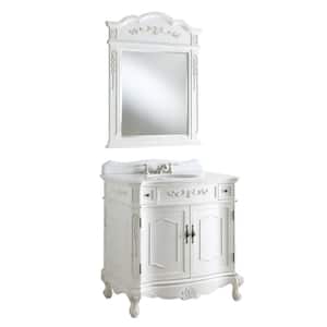 Fairmont 36 in. W x 22 in. D x 35 in. H Single Sink Bath Vanity in Antique White Color with White Marble Top and Mirror