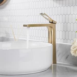 Single Handle Single Hole Bathroom Faucet with Supply Lines and Spot Resistant in Gold