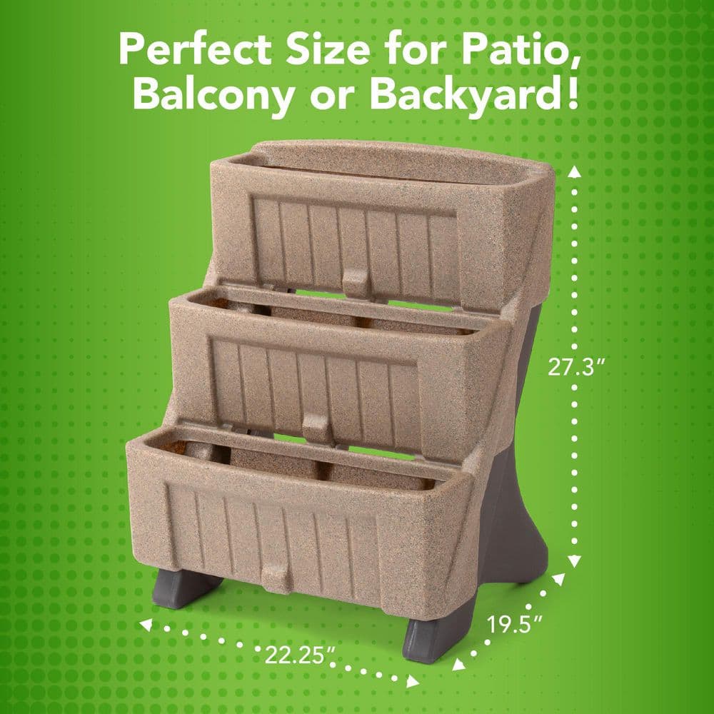 Tan Plastic 3-Level Vertical Herb and Flower Planter