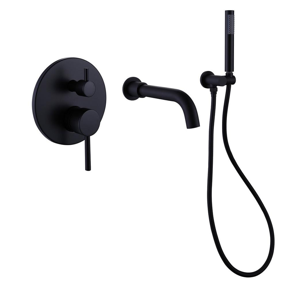 Single-Handle Wall Mount Roman Tub Faucet with Hand Shower in Matte Black