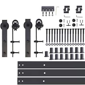 18 ft./216 in. Black Rustic Non-Bypass Sliding Barn Door Track and Hardware Kit for Double Doors