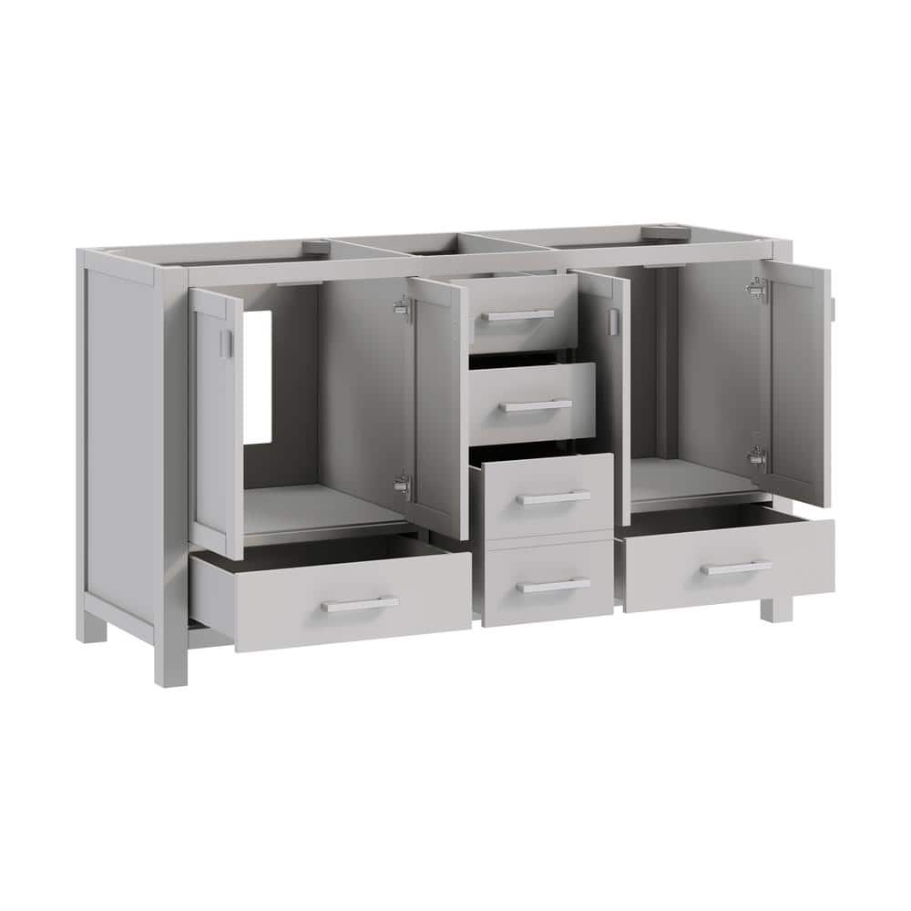 Transitional 60'' Double Freestanding Vanity Base in Chilled Gray