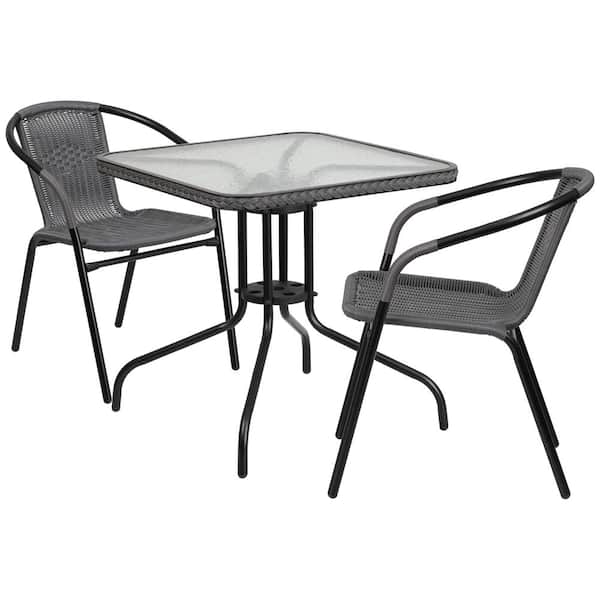Carnegy Avenue Black 3-Piece Metal Frame with Square Glass table Top Outdoor Bistro Set