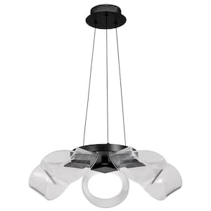 Barnett 5-Light Dimmable Integrated LED Matte Black Silk-Screened Acrylic Lens Chandelier for Living or Dining Room