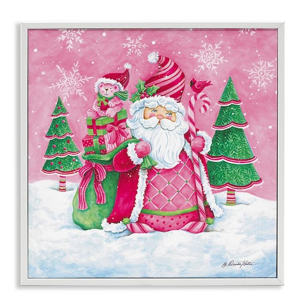 Stupell Industries Pink and Green Santa Scene by Diane Kater 1-Piece Framed Graphic Print Nature Poster Art Print 12 in. x 12 in.