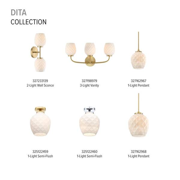 Designers Fountain - Dita 60-Watt 1-Light Brushed Gold Transitional Pendant Light with Etched Opal Glass Shade and No Bulbs Included