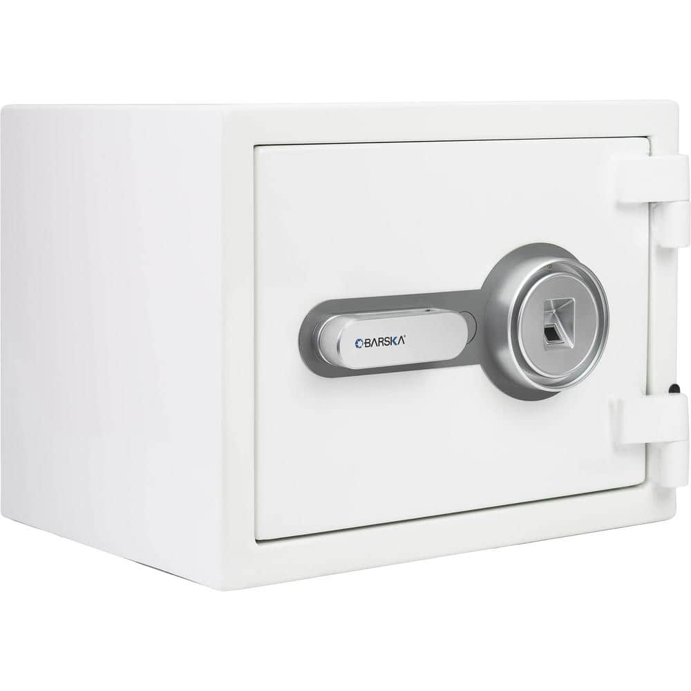 Compact White Steel Biometric Fireproof Safe with Backup Key