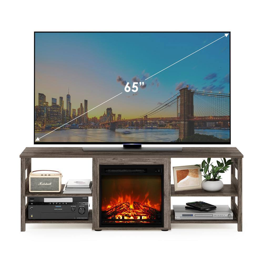 Rustic Oak 70 Inch TV Stand with Electric Fireplace