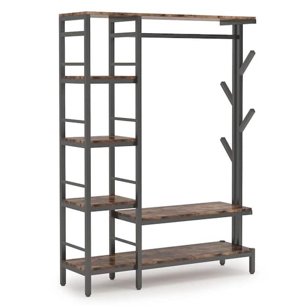 TRIBESIGNS WAY TO ORIGIN Billie Brown Closet System Starter Kit Garment Rack with Shelves Hang Rod,4-Hooks (70.9 in. x 47.2 in. x 15.8 in.)