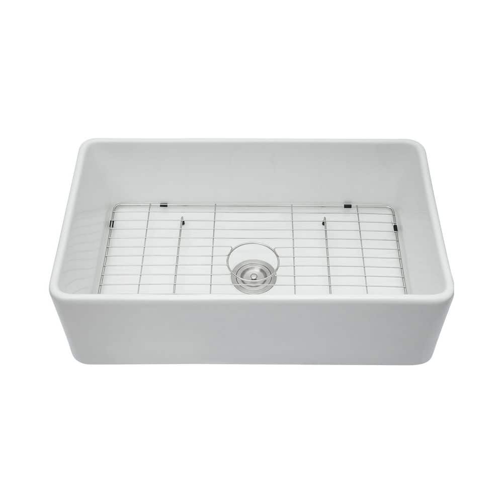 30 in. Farmhouse Single Bowl White Ceramic Kitchen Sink with Bottom Grids price history on PriceWatchPro