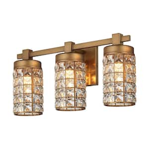 Modern Powder Room Bathroom Vanity Light, 20 in. 3-Light Gold Wall Sconce with Crystal Cylinder Shade