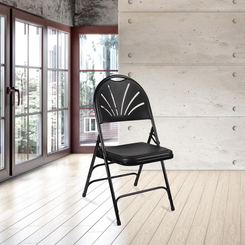 Lusitano Black Plastic Fan Back Folding Chairs, Set of 4