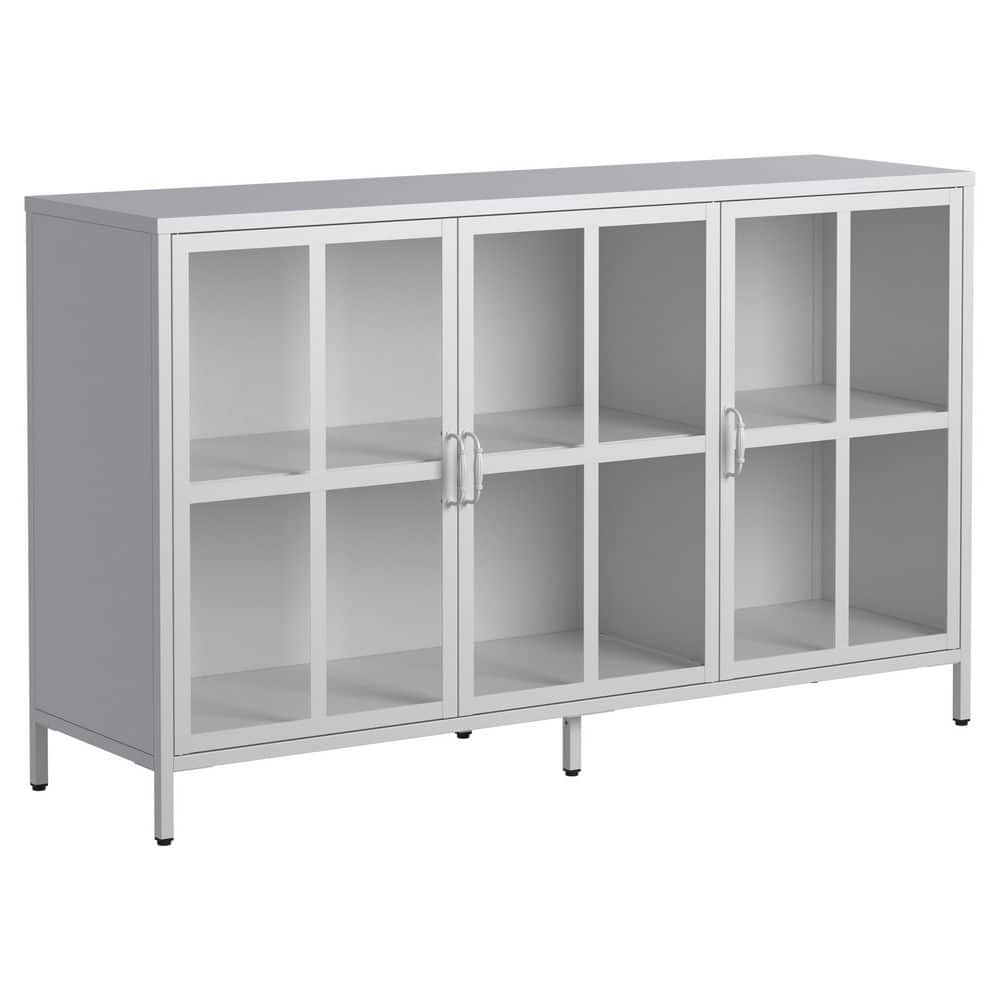 White 33.4 in. Heavy Duty Metal Sideboard Buffet Cabinet Office Storage Cab
