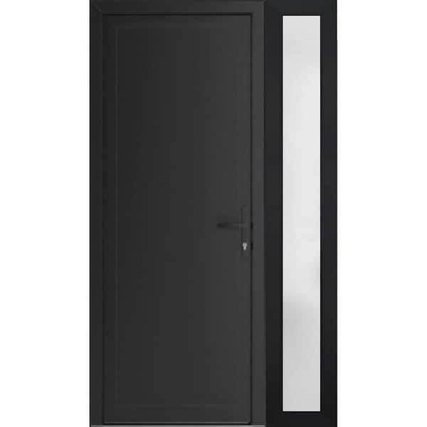 50 in. x 80 in. Left-hand/Inswing Frosted Glass Matte Black Steel Prehung Front Door with Hardware