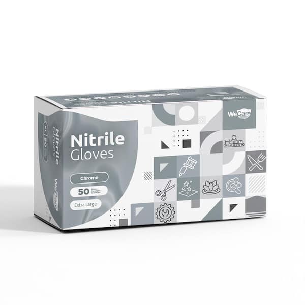 WeCare Extra-Large Nitrile Latex Free and Powder Free Disposable Gloves in Chrome (Silver) (50-Count)