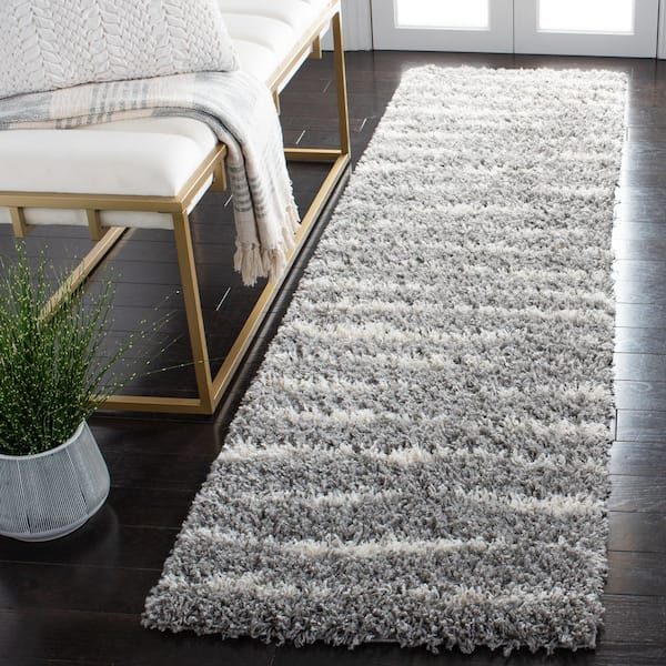 Venus Shag 2 ft. x 6 ft. Gray/Ivory Solid Color Striped Runner Rug