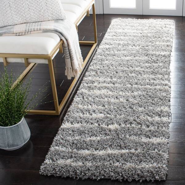 Venus Shag 2 ft. x 14 ft. Gray/Ivory Stripe Runner Rug