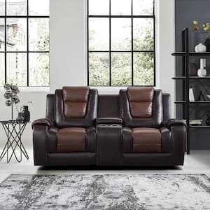 Danio 76 in. W 2-tone Brown Faux Leather Double Glider Manual Reclining Loveseat with Center Console