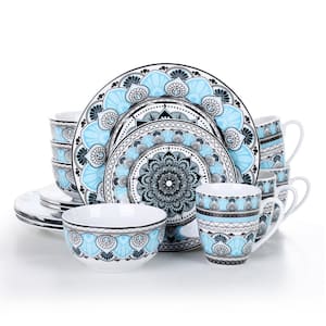 Audrie 16-Piece Assorted Colors Porcelain Dinnerware Set with Dinner Plates cereal bowls mugs Service For 4