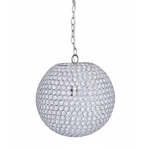 1-Light Glamorous Sphere-Shaped Genuine Crystal Pendant with Chrome Accents