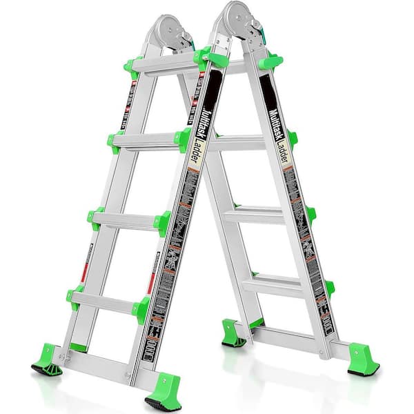 Ladder, Multi Position 4 Step Ladder Extension, 14 Ft Anti-Slip A Frame Compact Folding Ladder,Reach,17ft