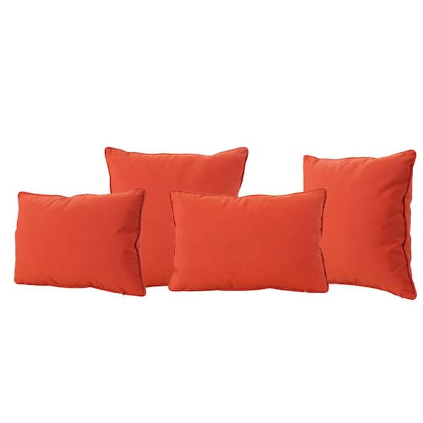 Noble House Coronado Orange Lumbar and Square Outdoor Throw Pillows (4-Pack)