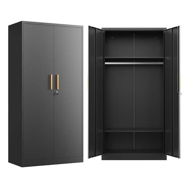 3-Tier Storage Locker, Metal Wardrobe Closet Cabinet with Lock, for Home, School, Employee, Gym, Government in Black