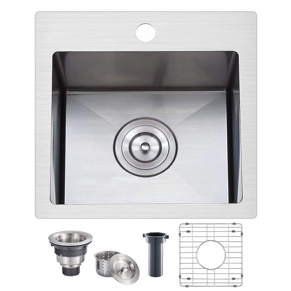 16-Gauge Stainless Steel 15 in. Drop-In Bar Sink with Grid and Drain Strainer in Brushed Nickel, Dents Resistance price history on PriceWatchPro